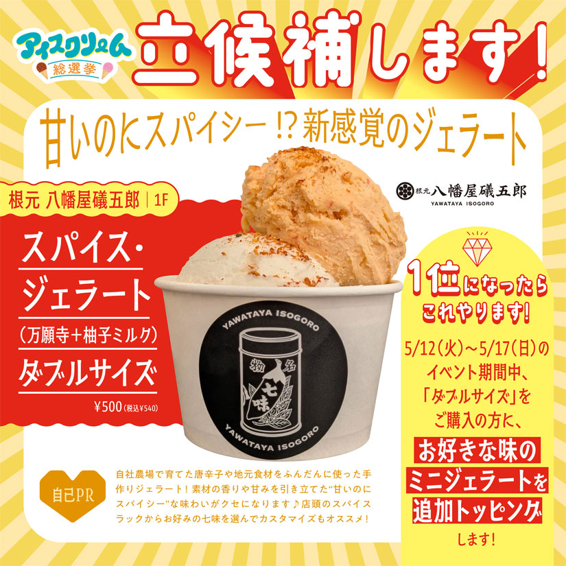 「イオンモール須坂」のGWイベント「アイスクリーム総選挙」のアイス