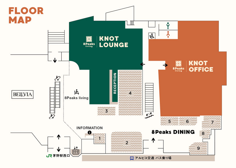 長野県茅野市の茅野駅ベルビア「8Peaks living（エイトピークス リビング）」フロアマップ
