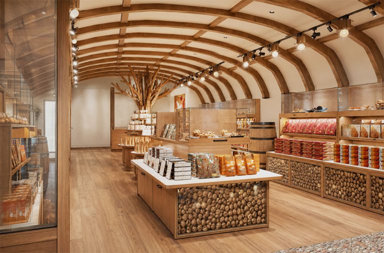 長野市の善光寺前にオープンするサンクゼールのお土産菓子店「来瑠未堂（くるみどう）」の店内イメージ